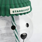 Starbucks Bearista Bear Clear Glass Tumbler 591ml 20oz Green Lid With Straw Cold Water Iced Coffee Home Café Gift