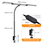 LED Desk Lamp Eye-Caring Desk Light with Stepless Dimming Adjustable Flexible Gooseneck with Clamp for Reading Study Workbench