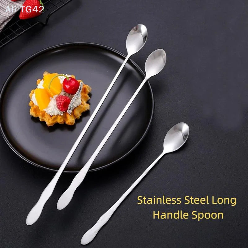 pogyrt Stainless Steel Long Handle Stir Spoon For Cocktails, Ice Coffee, And Tea - Mixing Spoon With Easy Grip Handle