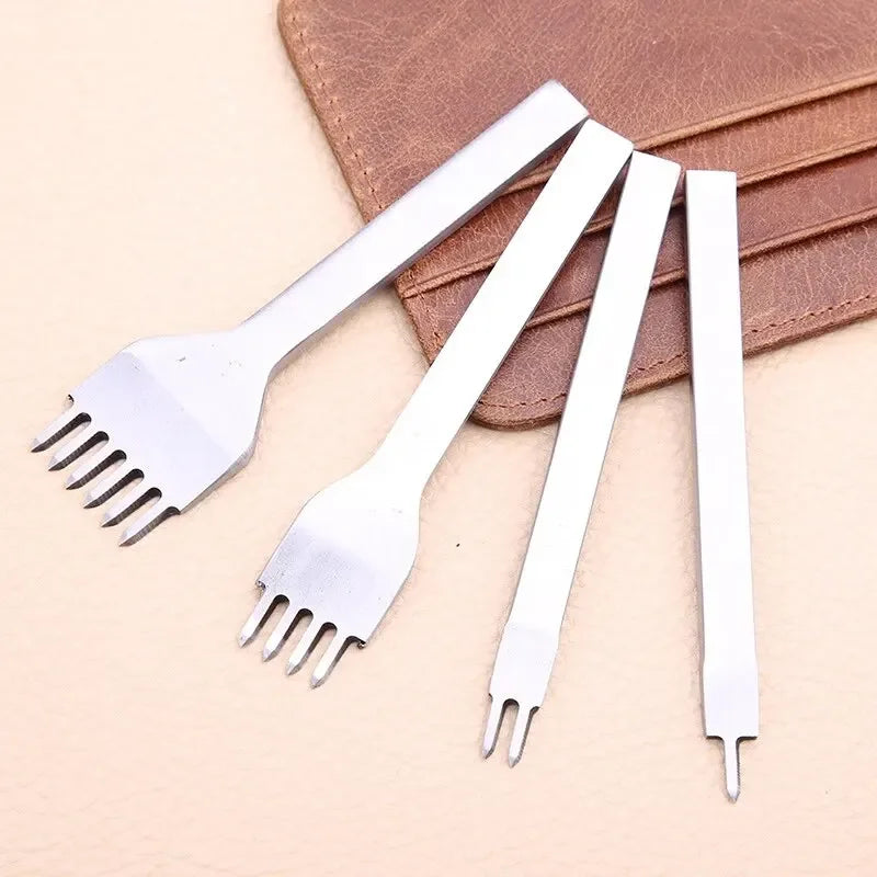 3MM 1/2/4/6 Prong DIY Leather Hole Punch Tool Leather Stitching Tools Diamond Chisel Leather Carving Punch Hole Work