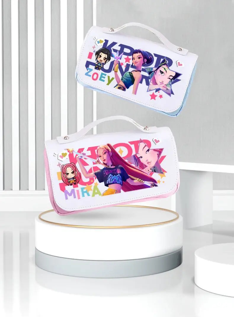 Kawaii Cute Cartoon Anime Pencil Bag Multi-Compartment Stationery Pouch with Handle Portable Pen Case for School & Travel