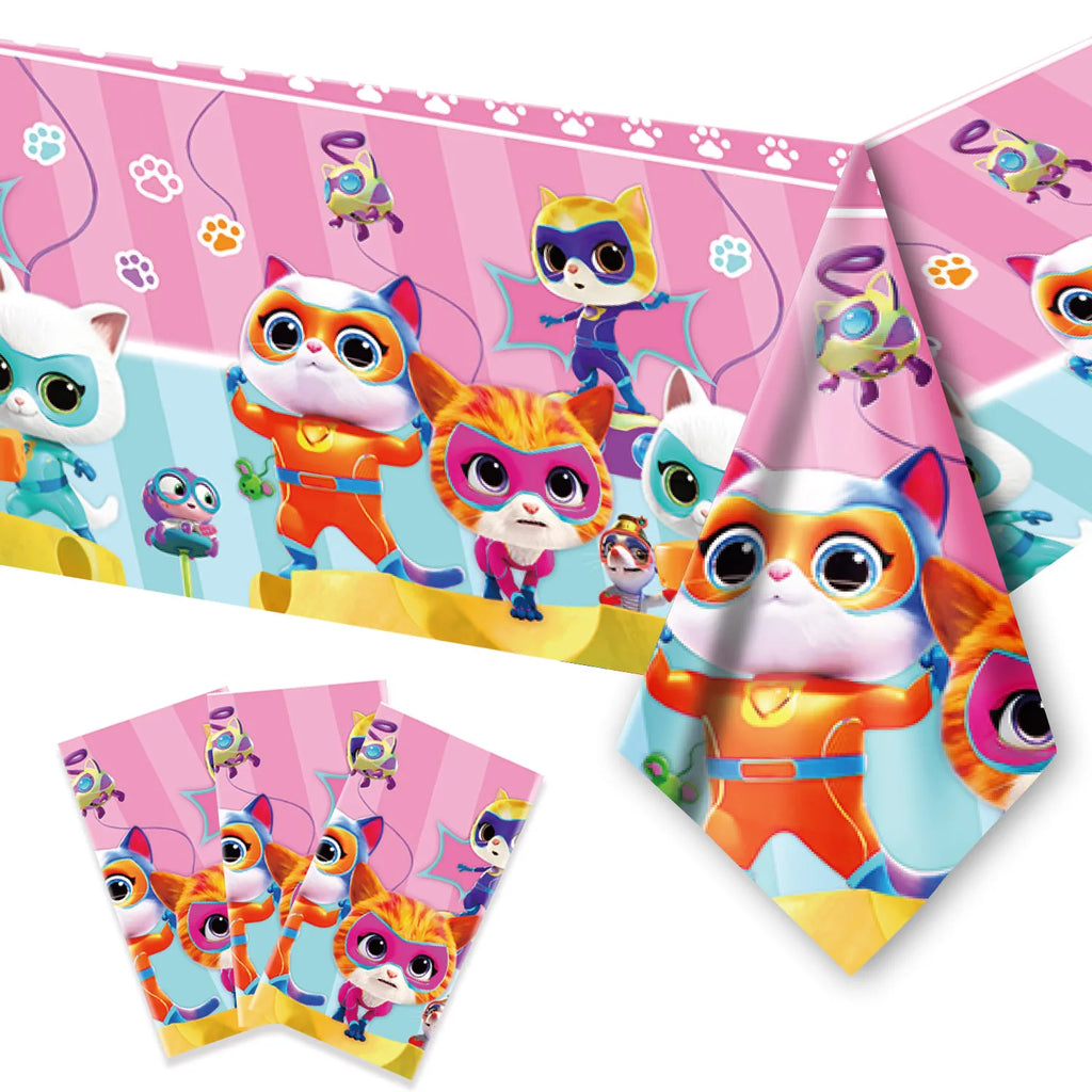 Superkitties Happy Birthday Party Decor Paw Meow Cat Super Kitties Tableware Tablecloth Plate Cup Gift Set Kid Party Supplie Toy
