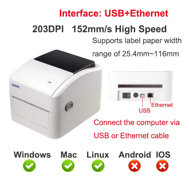 4Inch 152MM/S Thermal Label/Sticker/Waybill Printer Xprinter XP-420B  Barcode Paper Support QR Code for DHL Fedex EMS Express