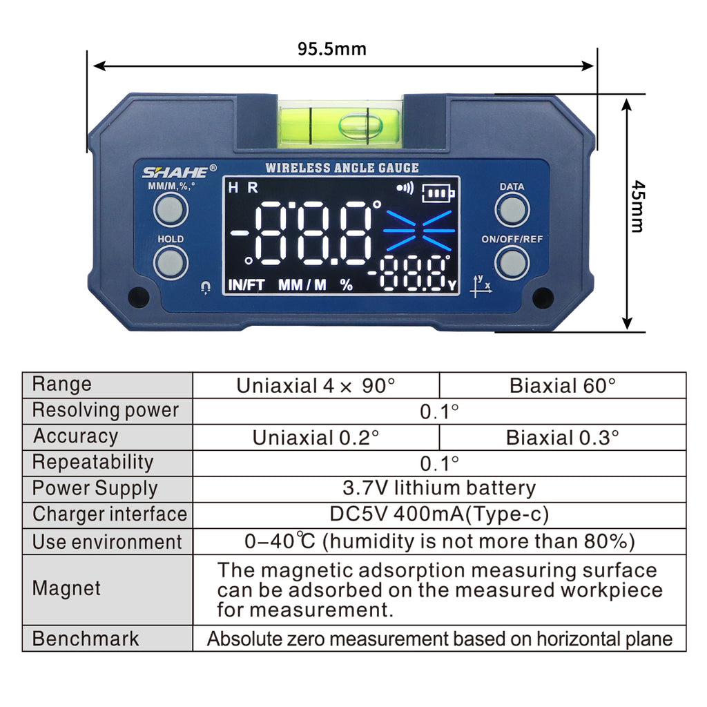 SHAHE Rechargable Digital Protractor Inclinometer Digital Angle Finder Level Box Angle Measuring Tools