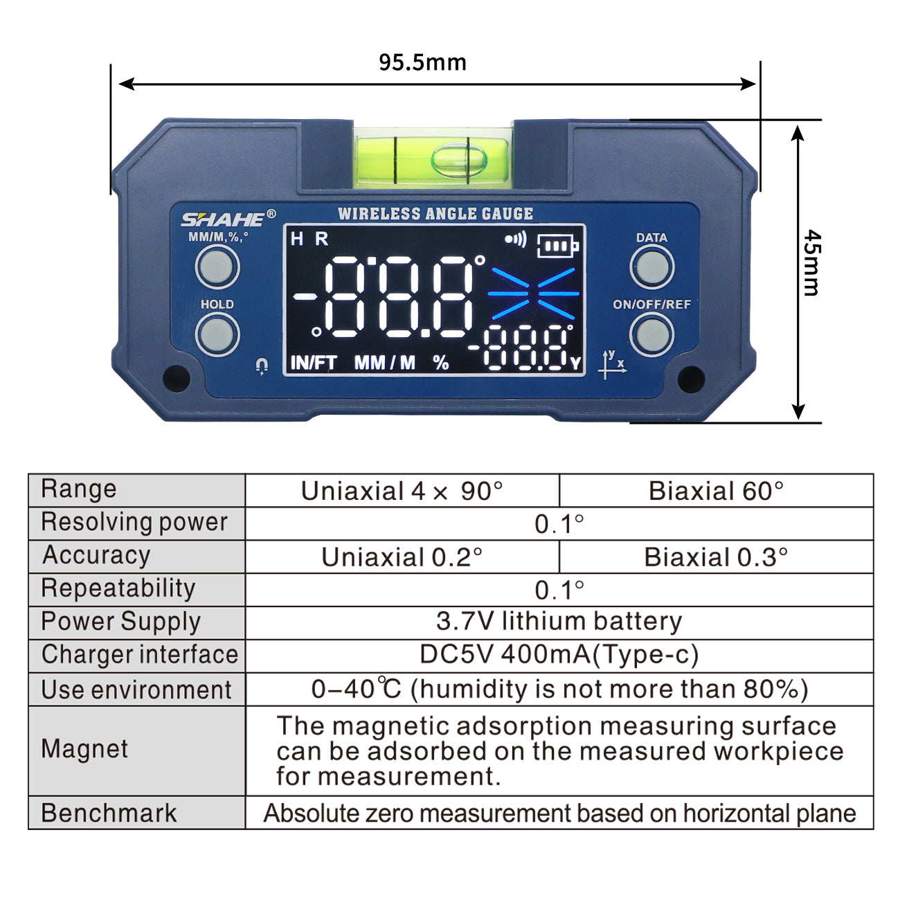 SHAHE Rechargable Digital Protractor Inclinometer Digital Angle Finder Level Box Angle Measuring Tools