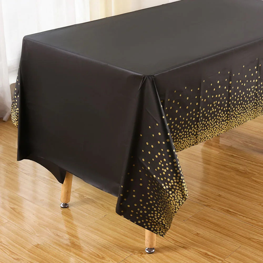 137X274Cm Dot Disposable Tablecloths Macaron Black Plastic Disposable Table Cover Wedding Birthday Party Disposable Tableware