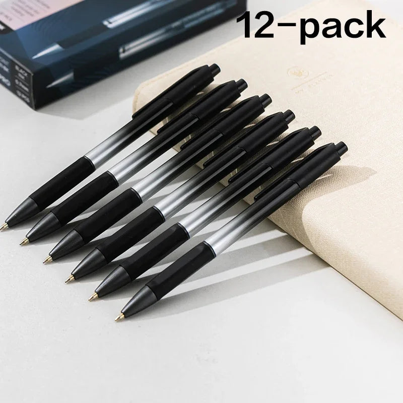 DELI Smooth Writing Ballpoint Pens 0.7mm Black and Blue Ink Pens 12PCS Pack of Retractable Ball Pen for Office School Home