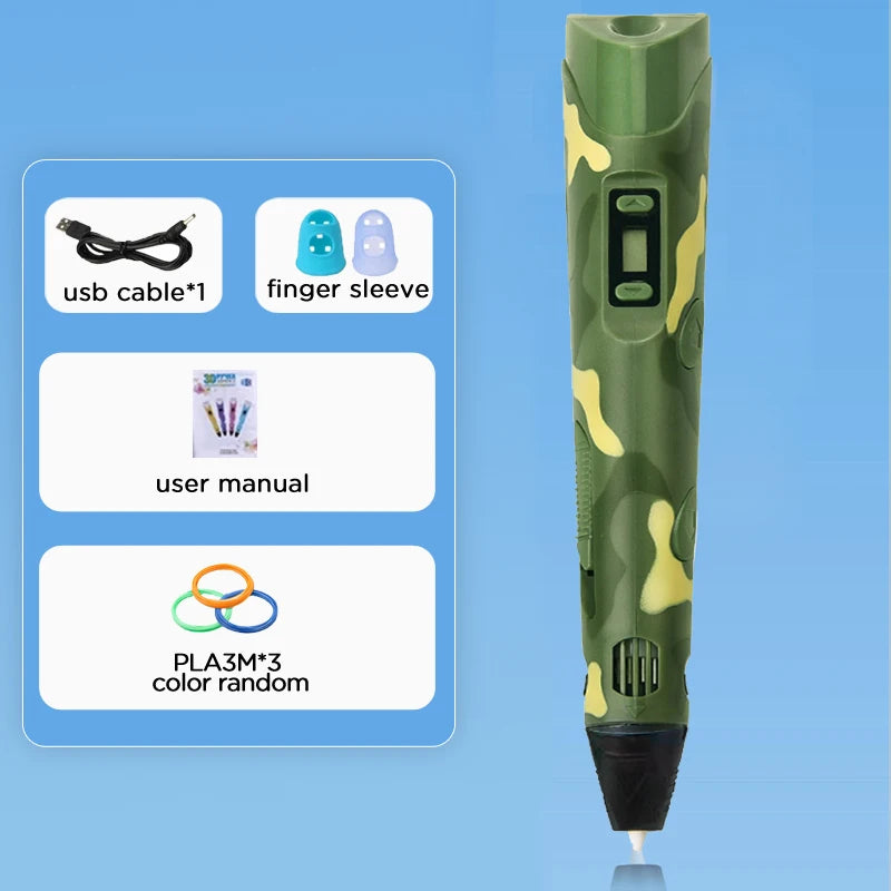 3D Pen With LCD Screen Compatible PLA Filament Toys 3D Drawing Printing Pen for Children DIY Christmas Birthday Gift