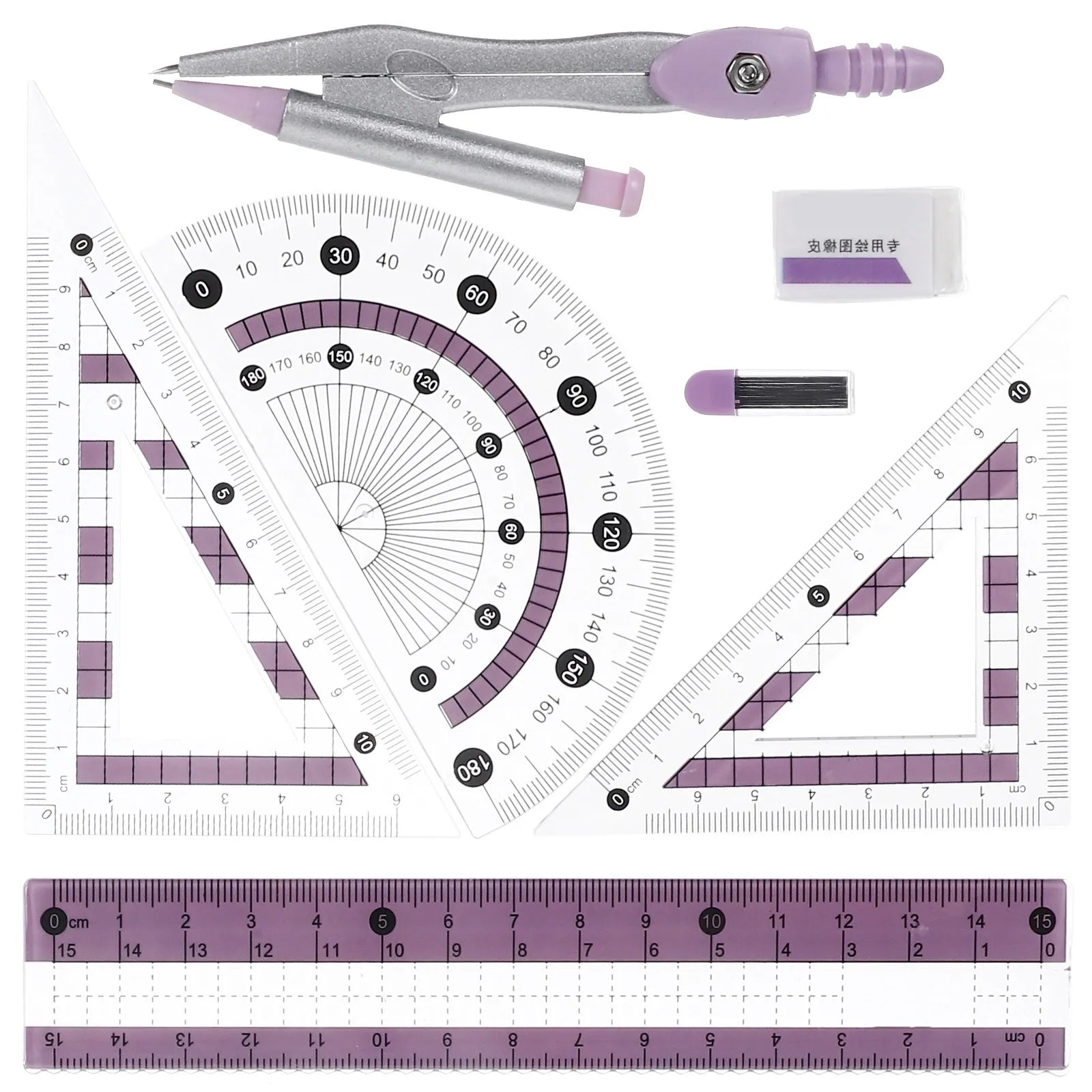 1Set Multi-Functional Ruler Kit Compass Protractor Drawing Triangle Student Stationery Office Measurement Tools