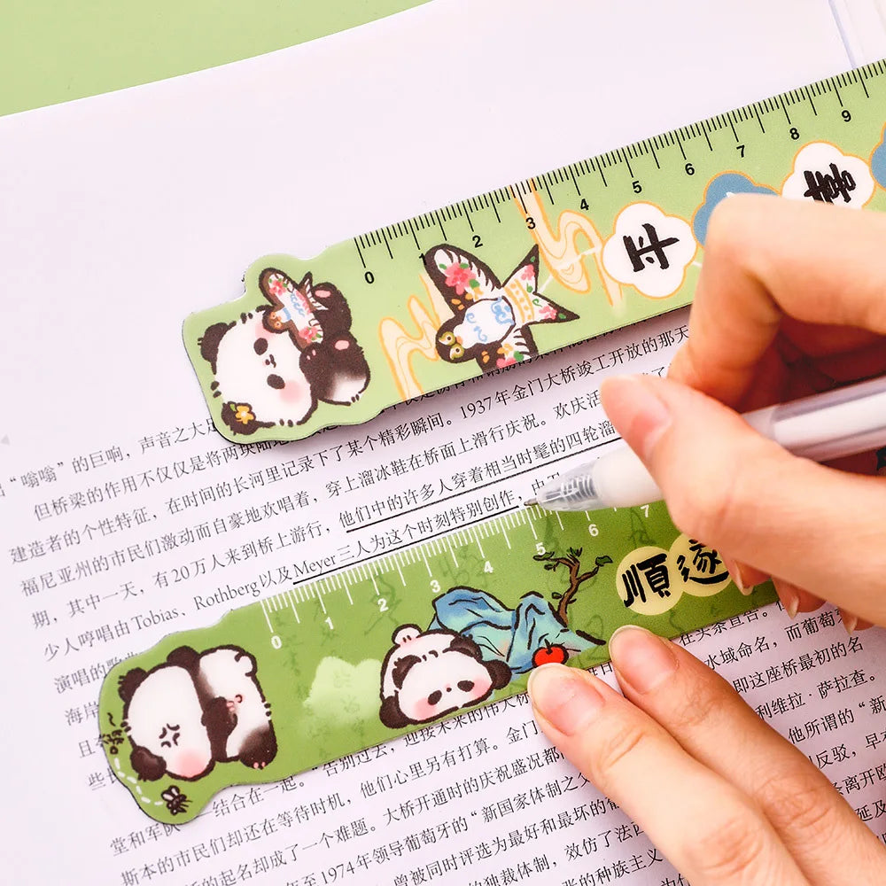 Cute Panda Magnetic Bookmark Ruler Student Creative Flexible Ruler 15cm Cartoon Rabbit Bear Capybara Magnetic Straight Ruler