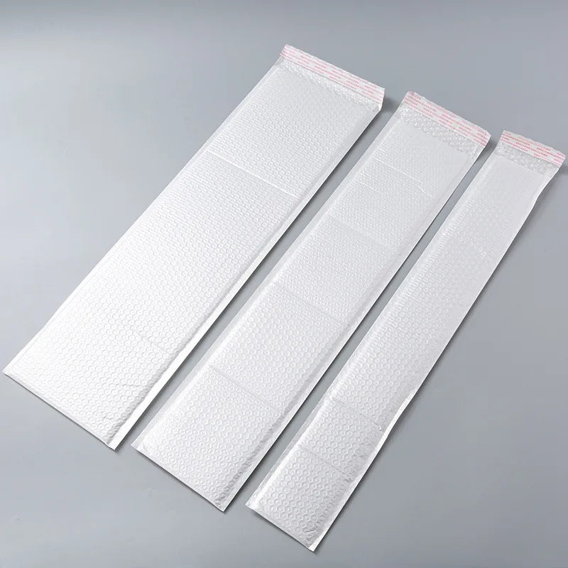 10Pcs Long Strip Bubble Bag Composite Pearl Film Bubble Envelope White Plastic Packing Courier Bags Waterproof Padded Envelopes