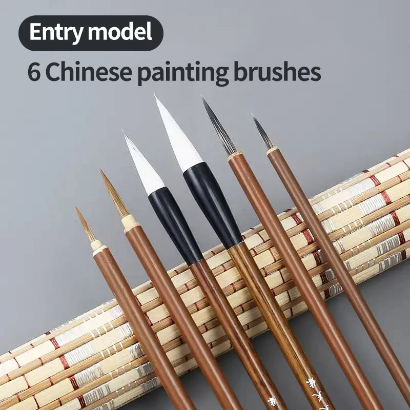 6/9/ 12/ 16 Chinese Painting Brush Beginner Calligraphy Drawing Bamboo Pen Curtain Felt Rice Paper Set Landscape Drawing Writing