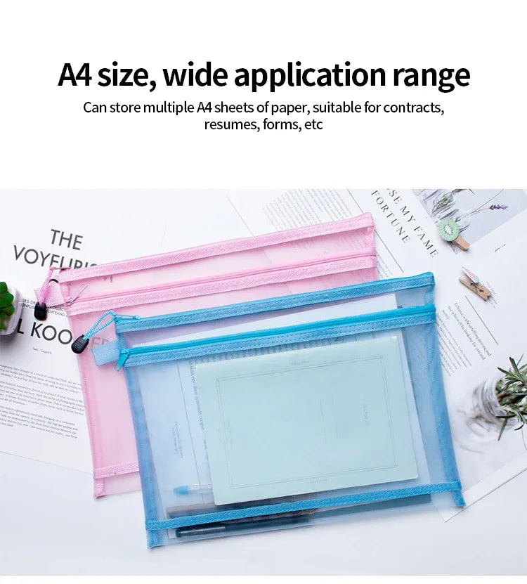 Nylon Mesh File Bag A4 A5 A6 Transparent Zipper Test Paper Information Bag Office Student Pen Bag Subject Bag Puzzle Storage Bag