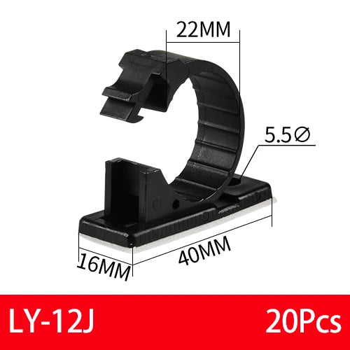 20PCS Self-Adhesive Cable Organizer Clips Management Wire Holder USB Winder Desktop Line Clamp Sticky Adjustable LY-4/6/8 Black