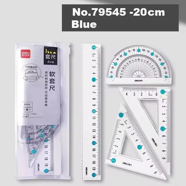 Deli Transparen Soft Ruler Set 4 in 1 Plastic Rulers for Student Drawing Mathematical Geometry School Stationery Curve Ruler