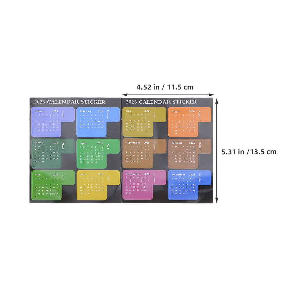 6Pcs 2026 Schedule Calendar Stickers Monthly Planner Adhesive Index Divider Tabs Colorful Notebook Weekly Planner Daily Journal