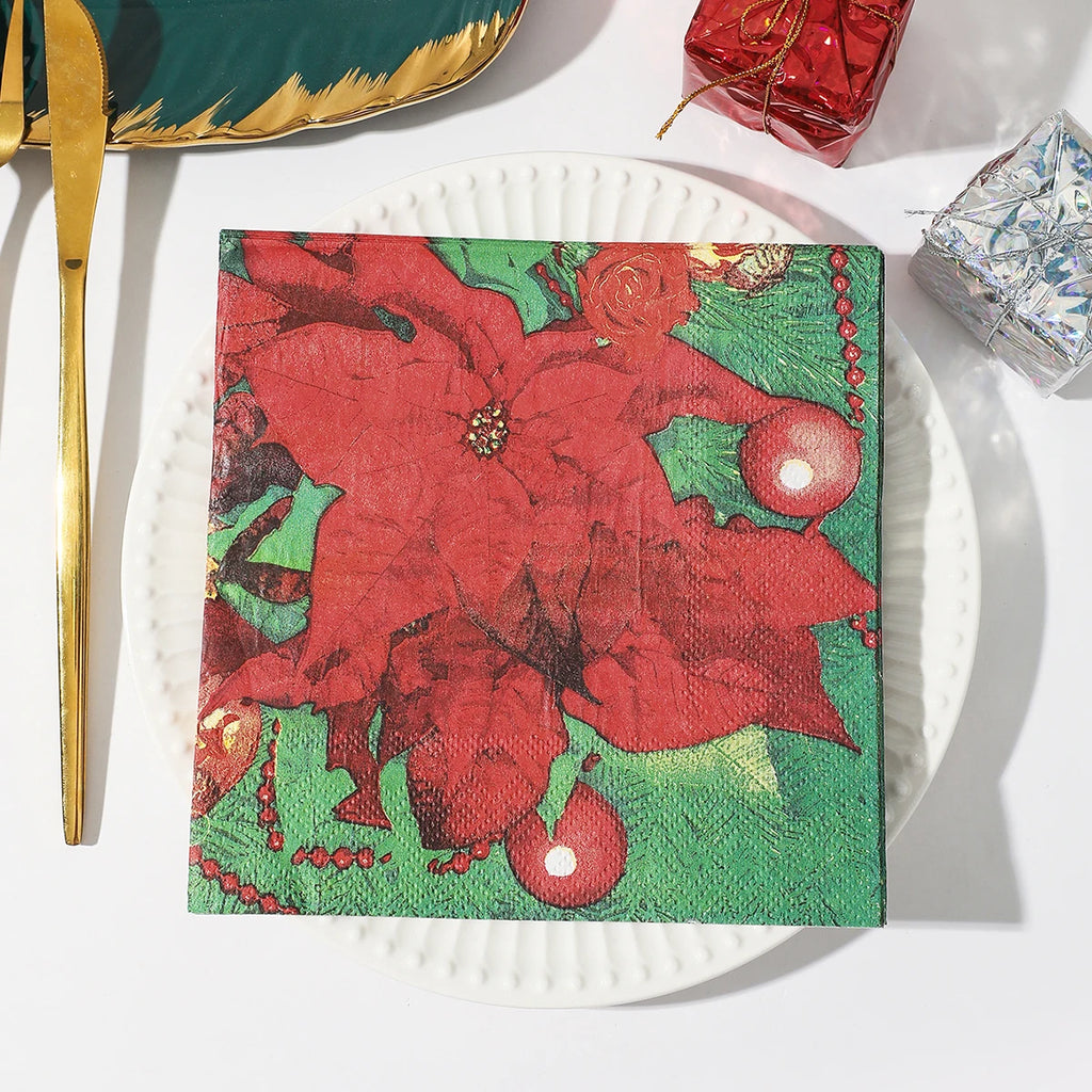 Christmas Party Napkins Disposable Dinner Serviettes Santa Claus Christmas Tree Gifts Flower Element Style Art Decoupage Napkins