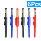 1-6Pcs 45mm Waterproof Long Head Nib Deep Hole Markers Pen Tile Carpenter Pen Multi-purpose for Woodworking Black/Blue/Red Ink