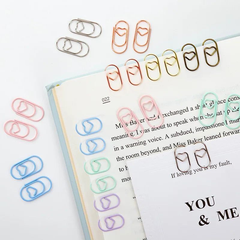 50pcs Metal Macaron Love Heart Paper Clips Gold Rose Gold Mini Bookmark Ticket Photo Binder Clips Patchwork Clip Office Supplies