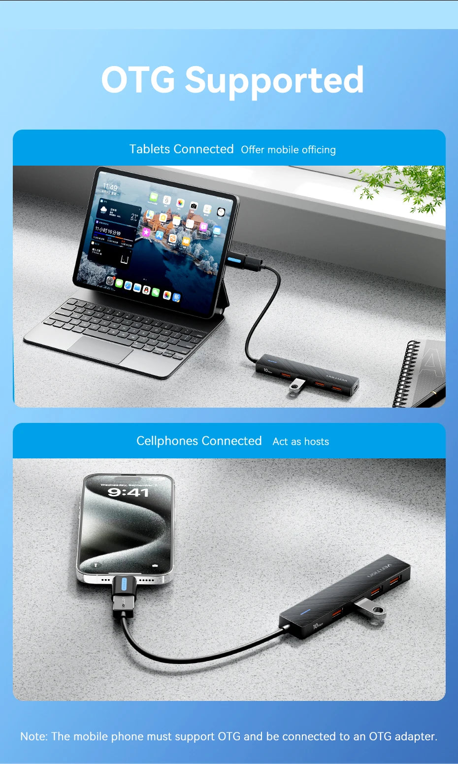 Vention Usb Hub 4 Port ABS Hub USB 3.2 10Gbps for Laptop Multi Splitter Adapter For Xiaomi Macbook PC Computer Accessories