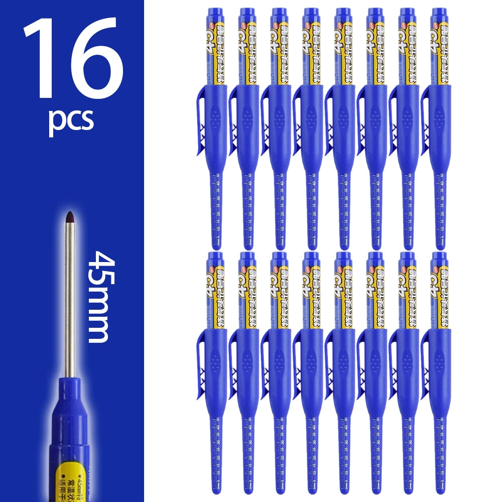 4-60Pcs 45mm Long Nib Head Carpenter Pen Deep Hole Marker Pens Black/Blue/Red/White for Measuring Woodworking Hand Tools