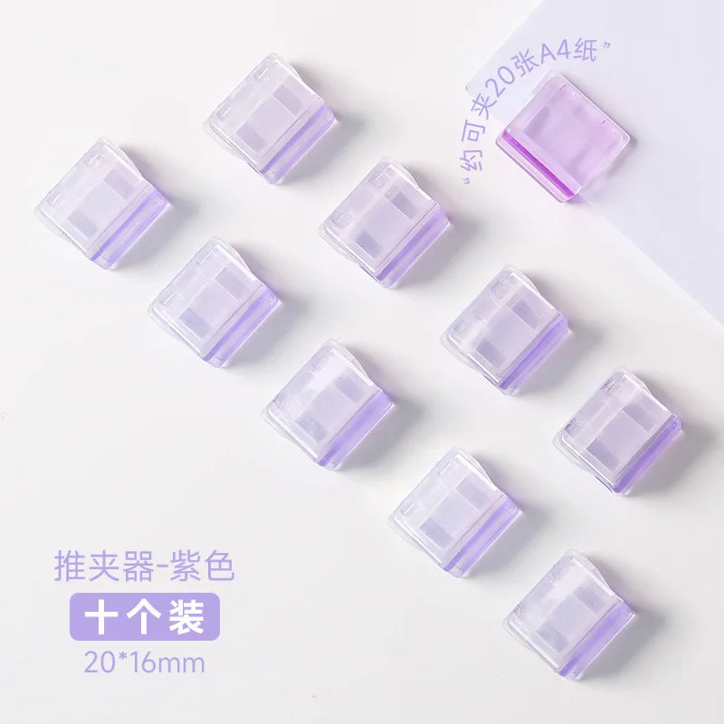 10PC Acrylic Push Clip Pusher Transparent Paper File Document Classification Clips Stationery Index Holder Clamp Office Sorting