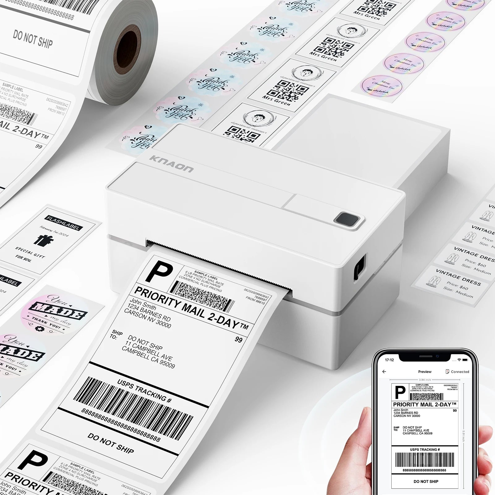 Thermal Label Printer -4x6 Shipping Label Printer for Small Business, Home Use - Compatible with Android, iPhone and Windows