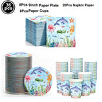 Ocean Sea Birthday Party Tableware Turtle Whale Print Plates Napkins Cups for Baby Shower Ocean Party Birthday Decorations
