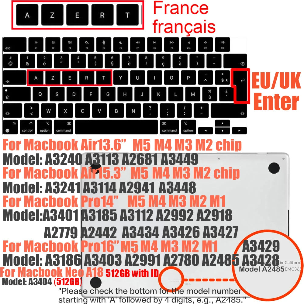 Multi-Language Keyboard Protector Compatible with for MacBook Air/Pro M5-M4 A2779,A3434,A3241 | Arabic, FR, RU, ES, IT Layouts