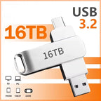 16TB Flash Drive Usb 3.2 Super High Speed Metal Transfer U Disk Pen Drive Waterproof Type C Disk SSD USB Drive Disk