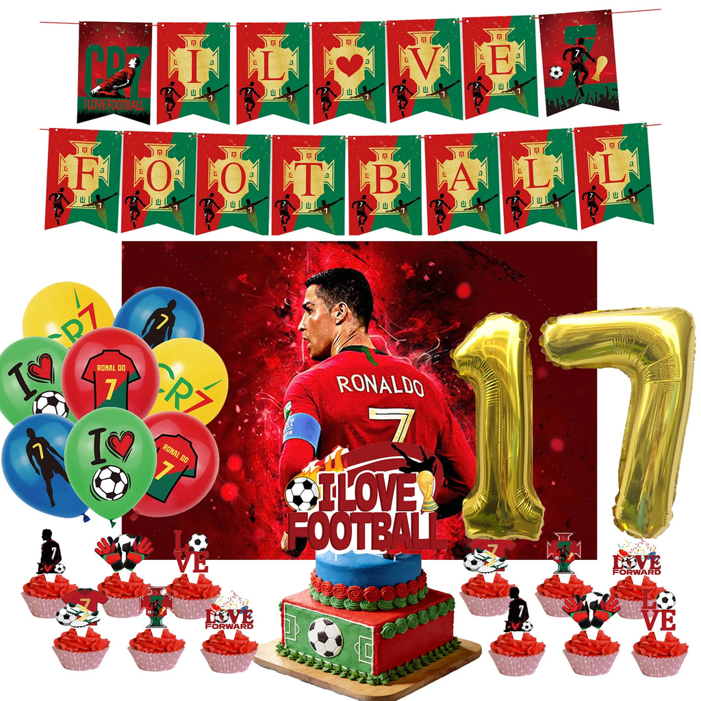 Football Player Theme Party Decoration Soccer Cr&7 Superstar Party Supplies Plate Cup Balloon Banner Paper Backdrop Party Gift