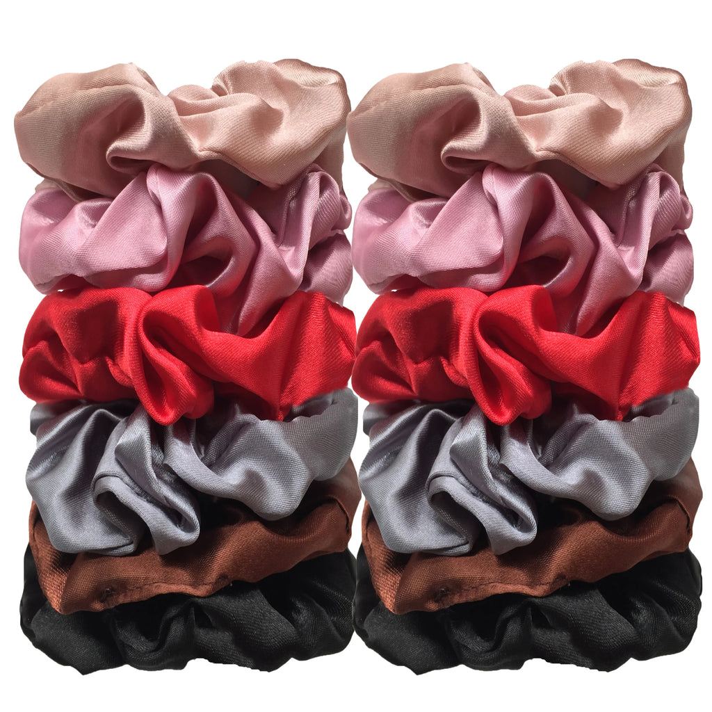 12/8pcs Premium Satin Large Intestine Hair Bands for Women Hundreds of Fabric Rubber Bands Hair Accessories