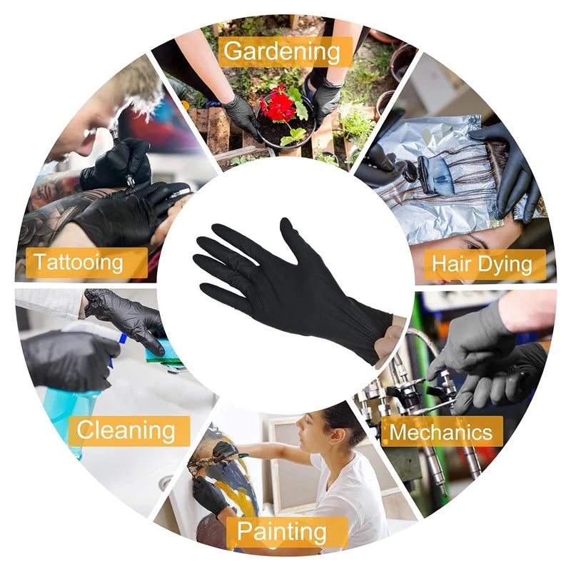 Nitrile Disposable Gloves Black 20/50/100PCS Latex Powder Free Gloves Industrial Grade Cooking Working Cleaning Hair Dye Gloves
