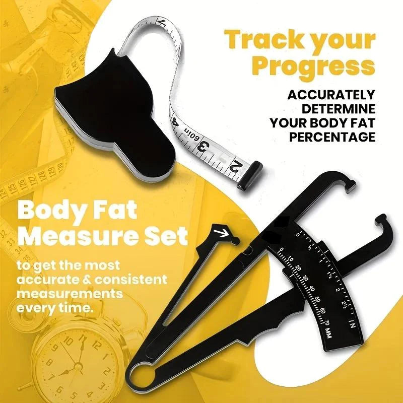 1set 70mm Skinfold Body Fat Caliper Set with Measure Tape Body Fat Monitors Body Fat Tester Skinfold Measurement accessory