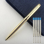 Luxury Metal Ballpoint Pen Stainless Steel Golden Trim Gift Writing Stationery Office School Supplies