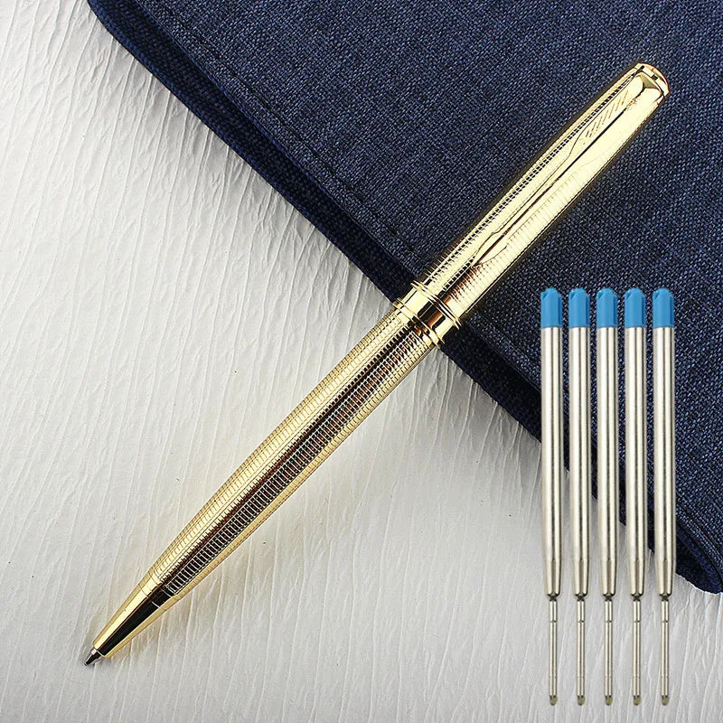 Luxury Metal Ballpoint Pen Stainless Steel Golden Trim Gift Writing Stationery Office School Supplies