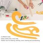3pcs Plastic French Curve Ruler Set Smooth Double-Beveled Edges Yellow Drafting Curve Templates Flexible Drawing Templates