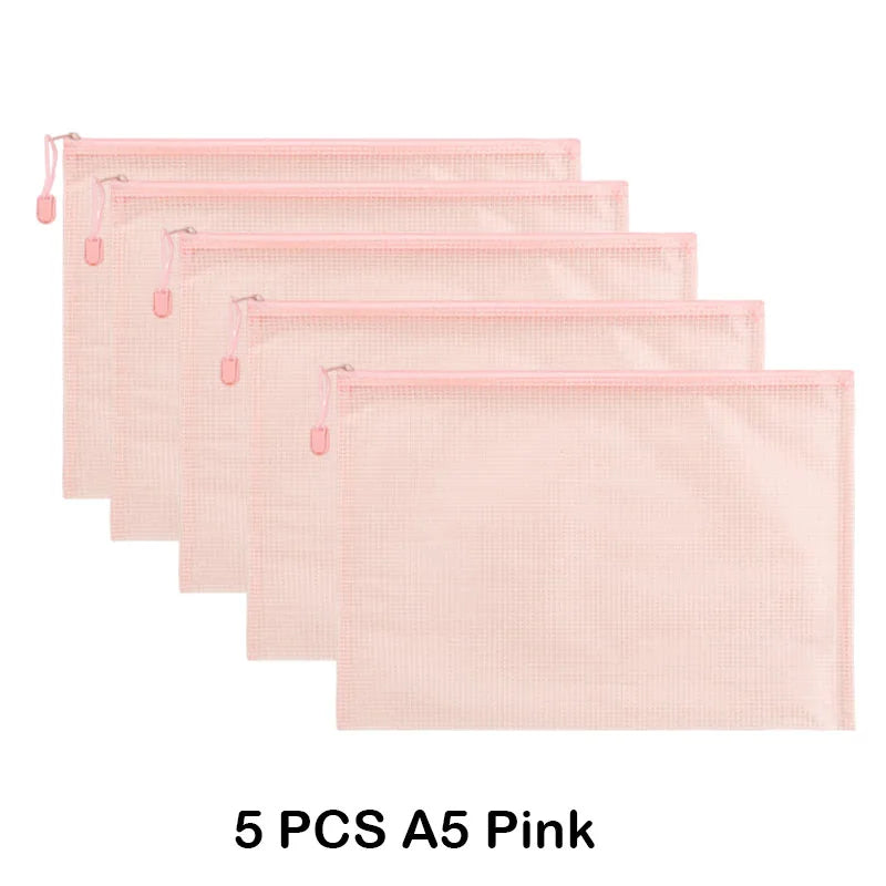 5 PCS A4 A5 A6 Mesh Zipper Pouch Document Bag Waterproof Zip File Folder Storage Bags A4 A5 A6 Office School Supplies Stationery