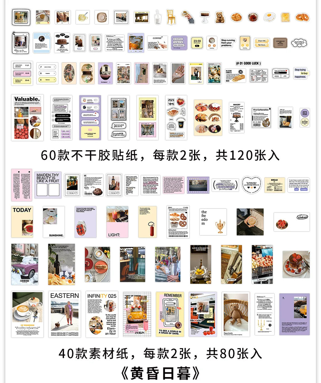 200 pcs Korean Decoration Material Paper pack Collage Junk Journal Material DIY Scrapbook Diary Album Lable Stationery