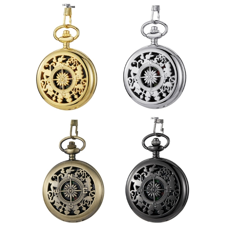 Multifunctional Pocket Watch Flip Open Survival Compass for Men Retro Hollow Out Pocket Watch Compass With Clasp Chain