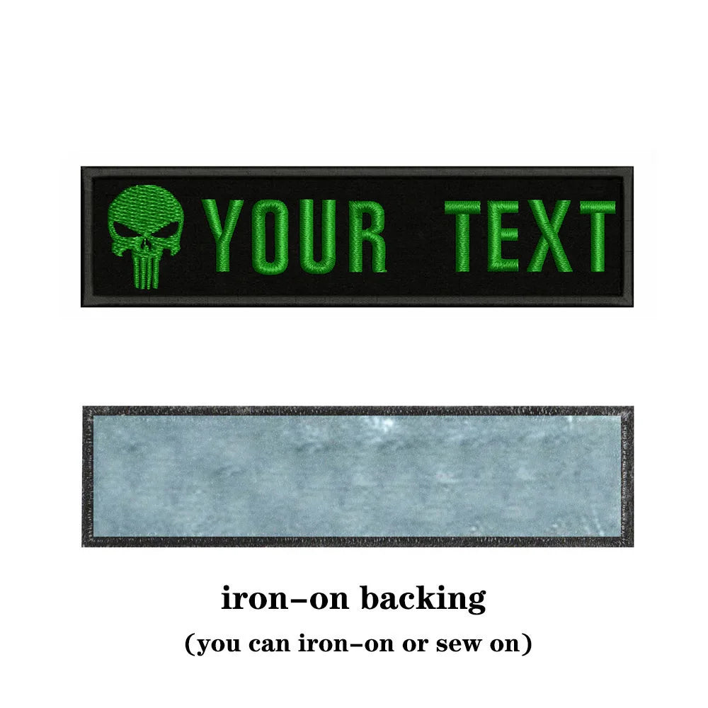 Skull Logo 10X2.5cm Embroidery Custom Name Text Patch Stripes Badge Iron On Or  Patches