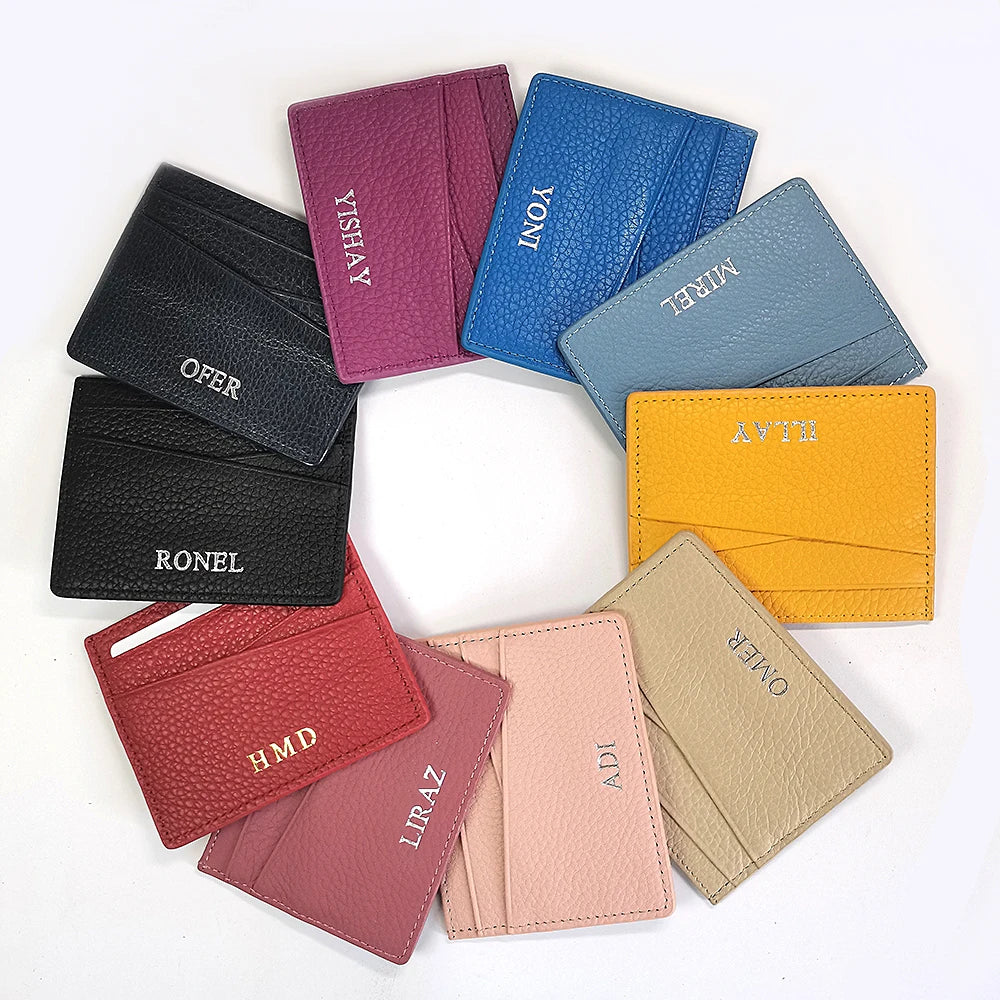 Genuine Leather Card Holder Woman Custom Name Designer Wallet Slim Luxury Card Wallet Man Engrave Initials Business Coin Purse
