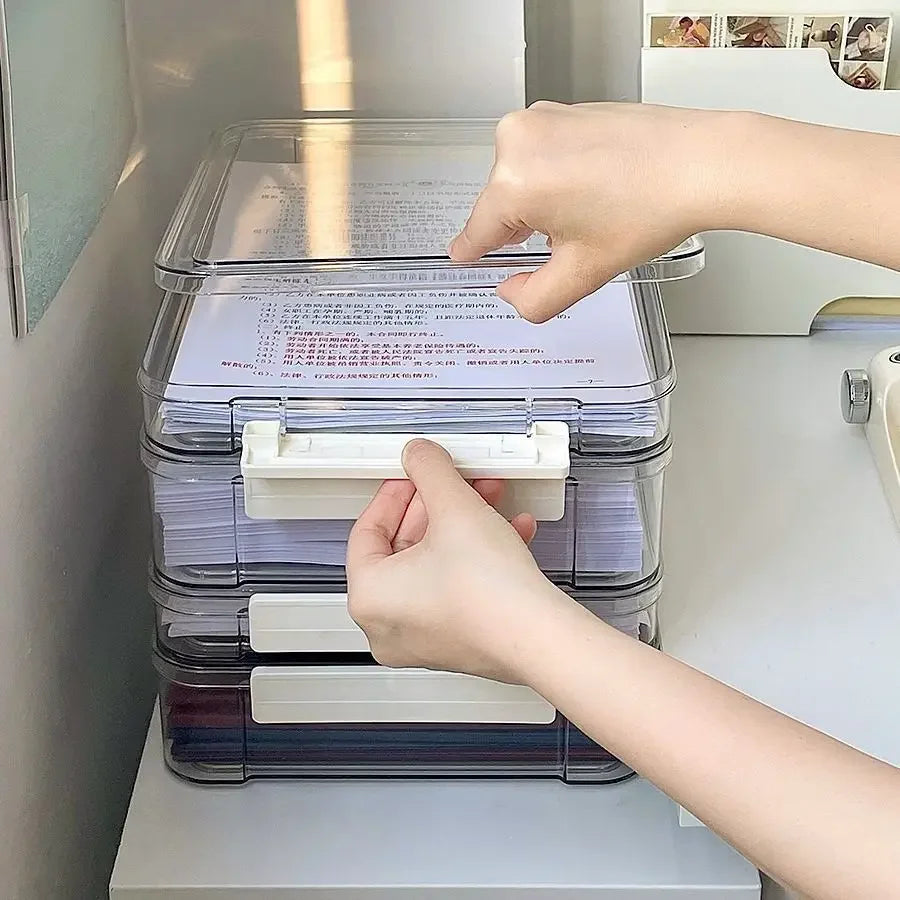 1PCS Acrylic Transparent Desktop Paper Storage Box A4 File Document Exam Paper Organizer Household Dust Proof Card Holder Case