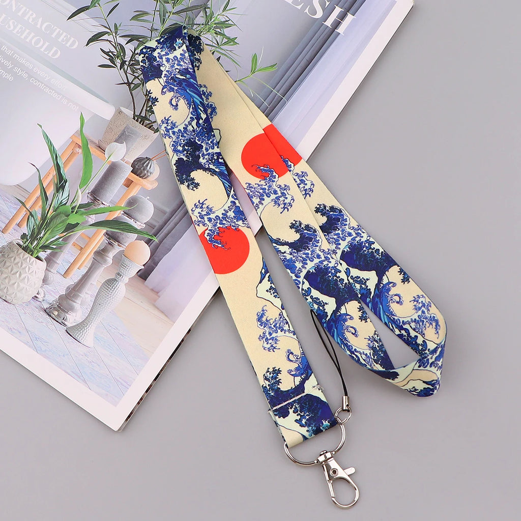 Japanese Waves Credential Holder Lanyards for Key Neck Strap For Card Badge Gym Phone Straps Keychain Keyring Accessories Gift