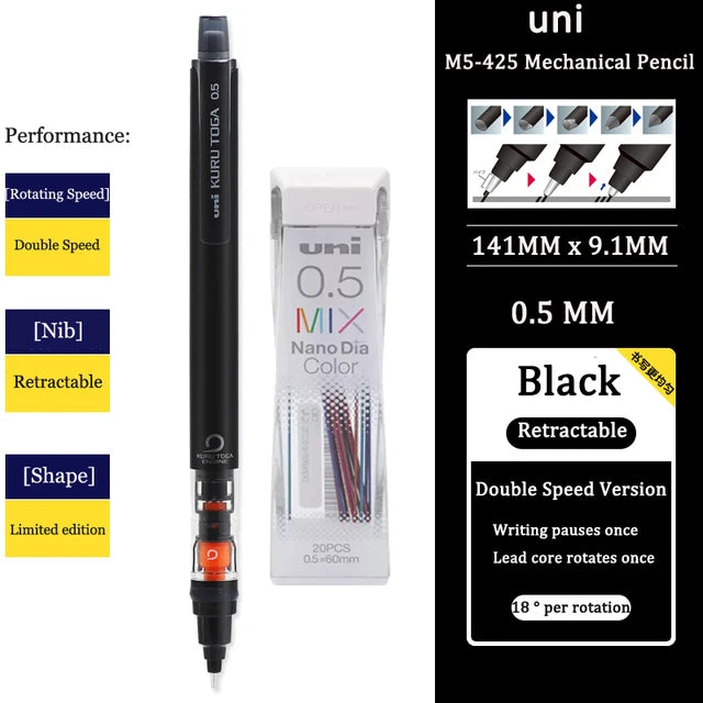 UNI KURUTOGA Mechanical Pencil M5-452 Creative Writing Continuous Sketch 0.5mm Lead Automatic Rotating Mechanical Pencil
