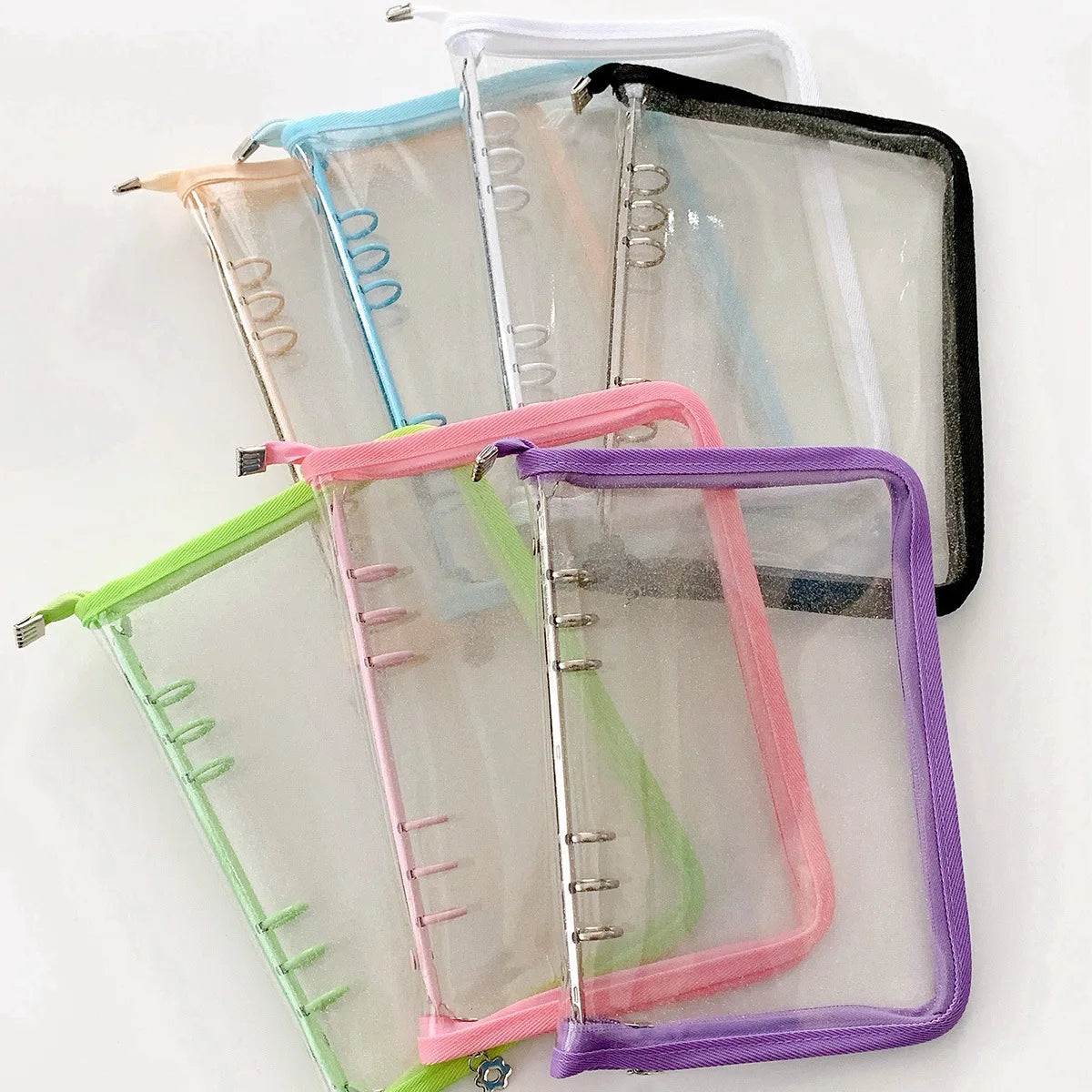 A5 Binder Cute Transparent Binder Notebook Filing Cabinet A5 Ring Pockets Leaf Filing Cabinet A5 Macaron Binder HYJ02