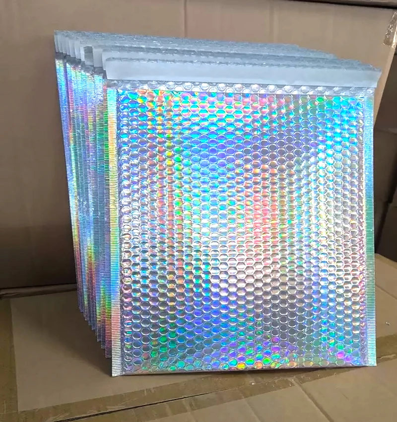 30 Pcs Holographic Bubble Mailers Waterproof Self Seal Adhesive Foil Glitter Glamour Shipping Bags for Mailing Supplies