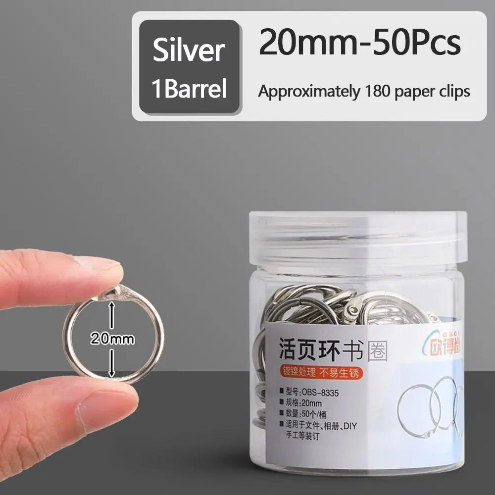 Durable Metal Binder Ring Silver/Rose Gold Office Supplies Loose-leaf Ring Clip 20/30/40/50mm Binding Clip Book