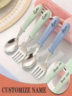 2pcs, Any Name Cutlery Set Easter Gifts,For Boys and Girls,School Lunch,Birthday Gifts,Christmas Gifts,Custom Engraved Custom