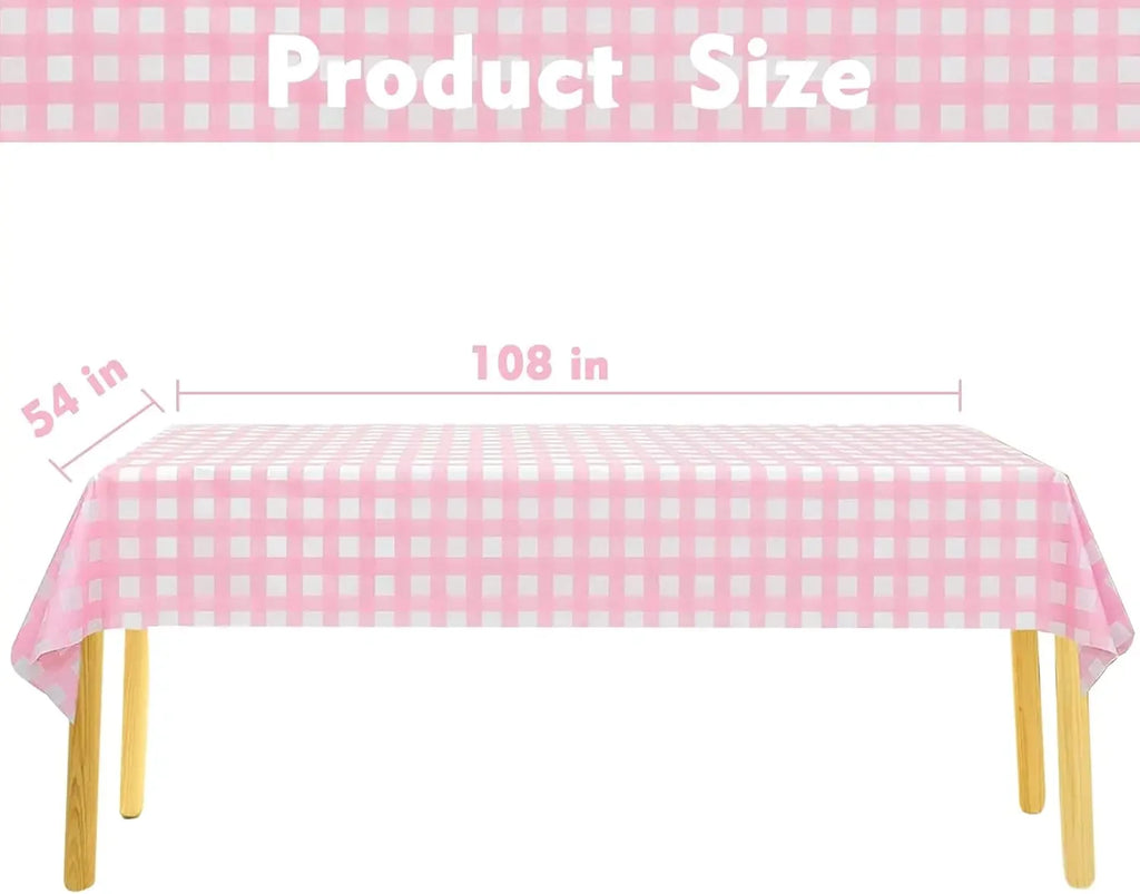 Retro Pink Gingham Tablecloth 54"x108"| Heavy-Duty Waterproof Plastic for Picnics&Coffee Shop Decor |  Party Backdrop